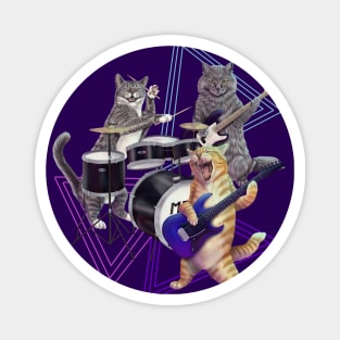 Cat band- Rock band kitties playing the bass, electric guitar, and drums Magnet